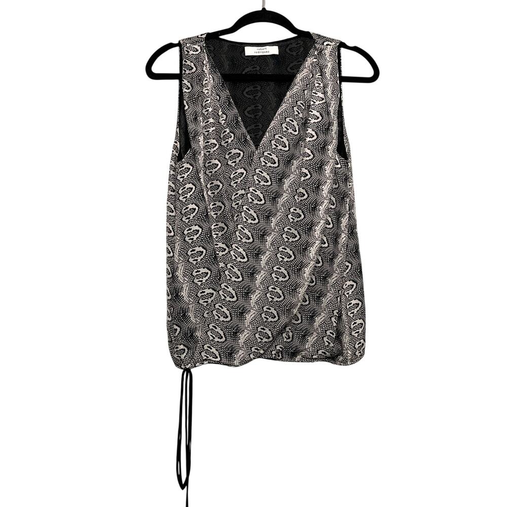 Robert Rodriguez Snakeskin Print Silk Wrap Sleeveless Top Black Women’s Size M